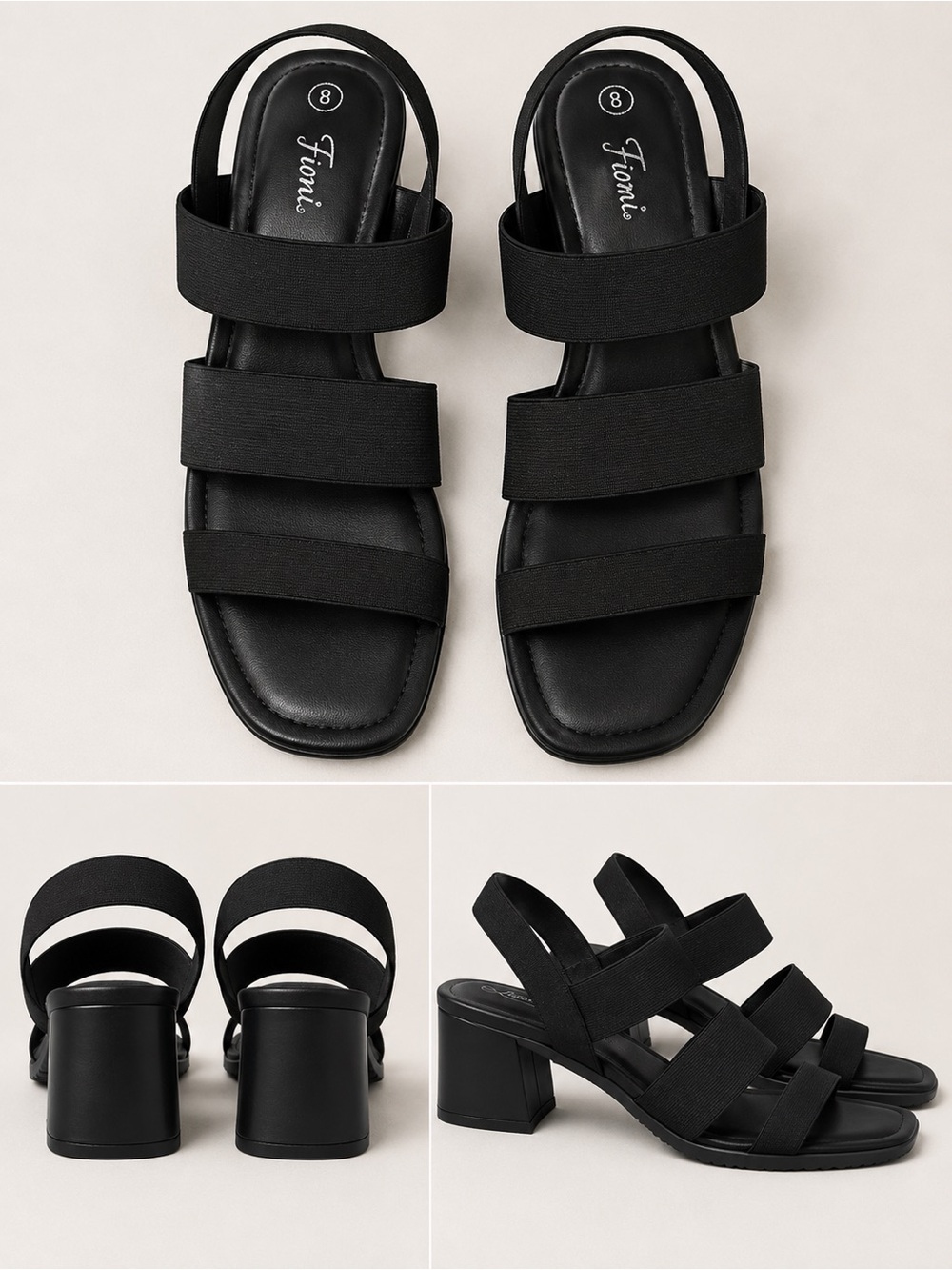 FIONI Clothing Black Triple-Strap Block Heel Sandals